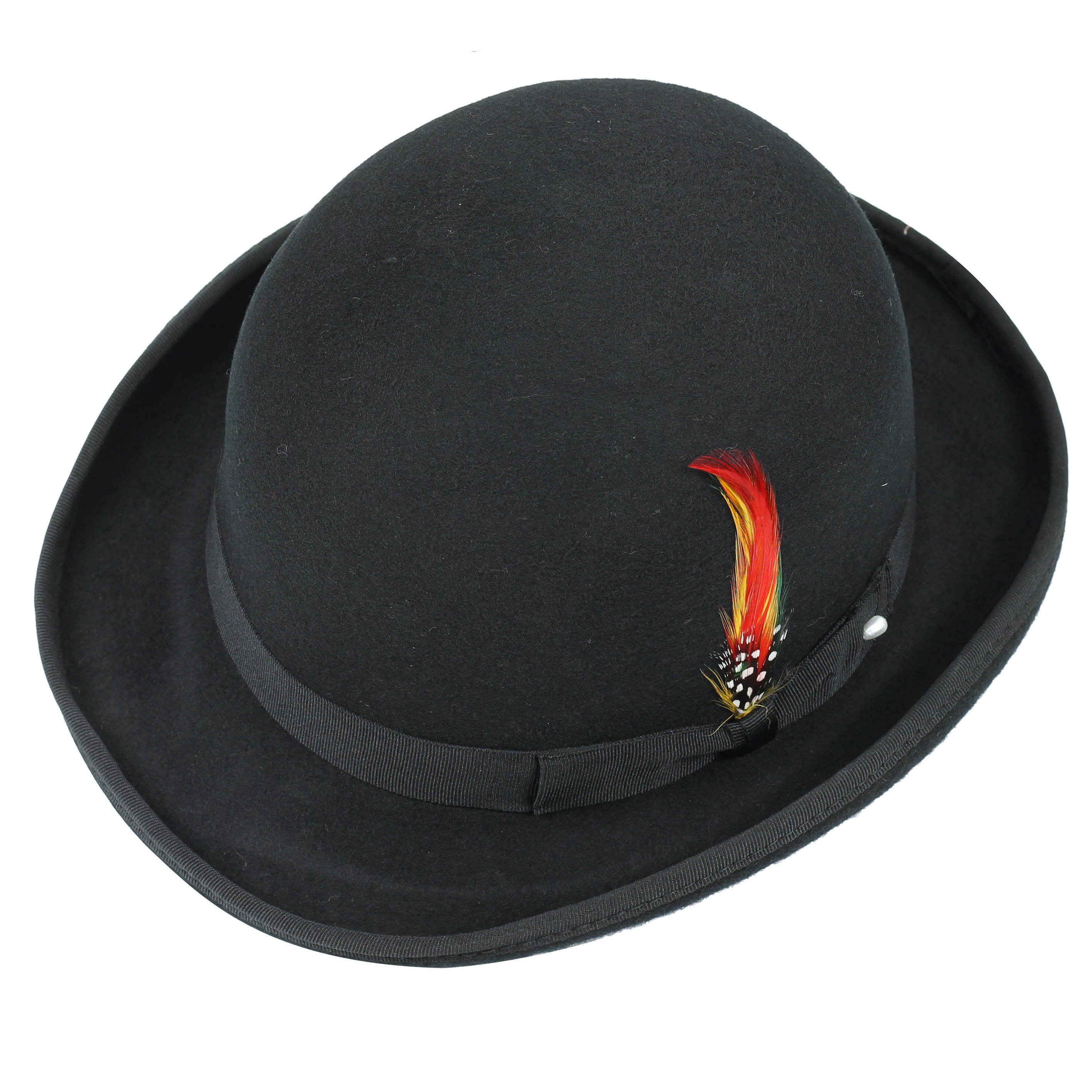 Mens Black Vintage 100 Wool Felt English Bowler Derby Hat Removable